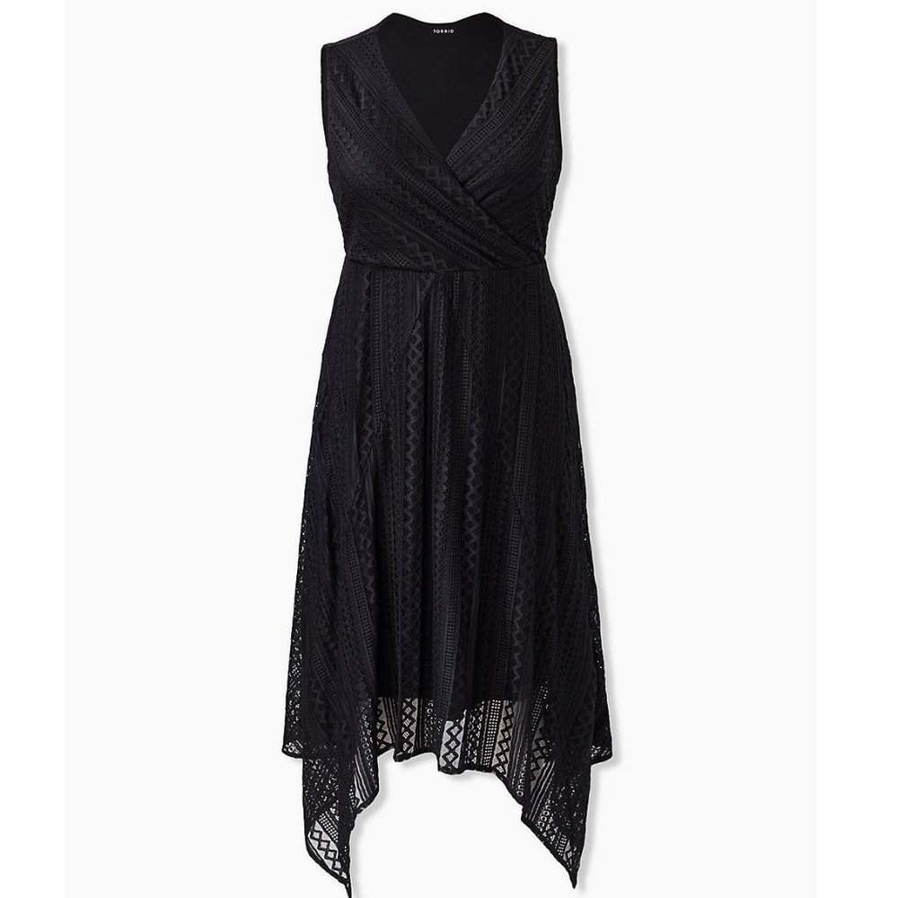 TORRID Black Geometric Lace Handkerchief Skater Dress Size 2